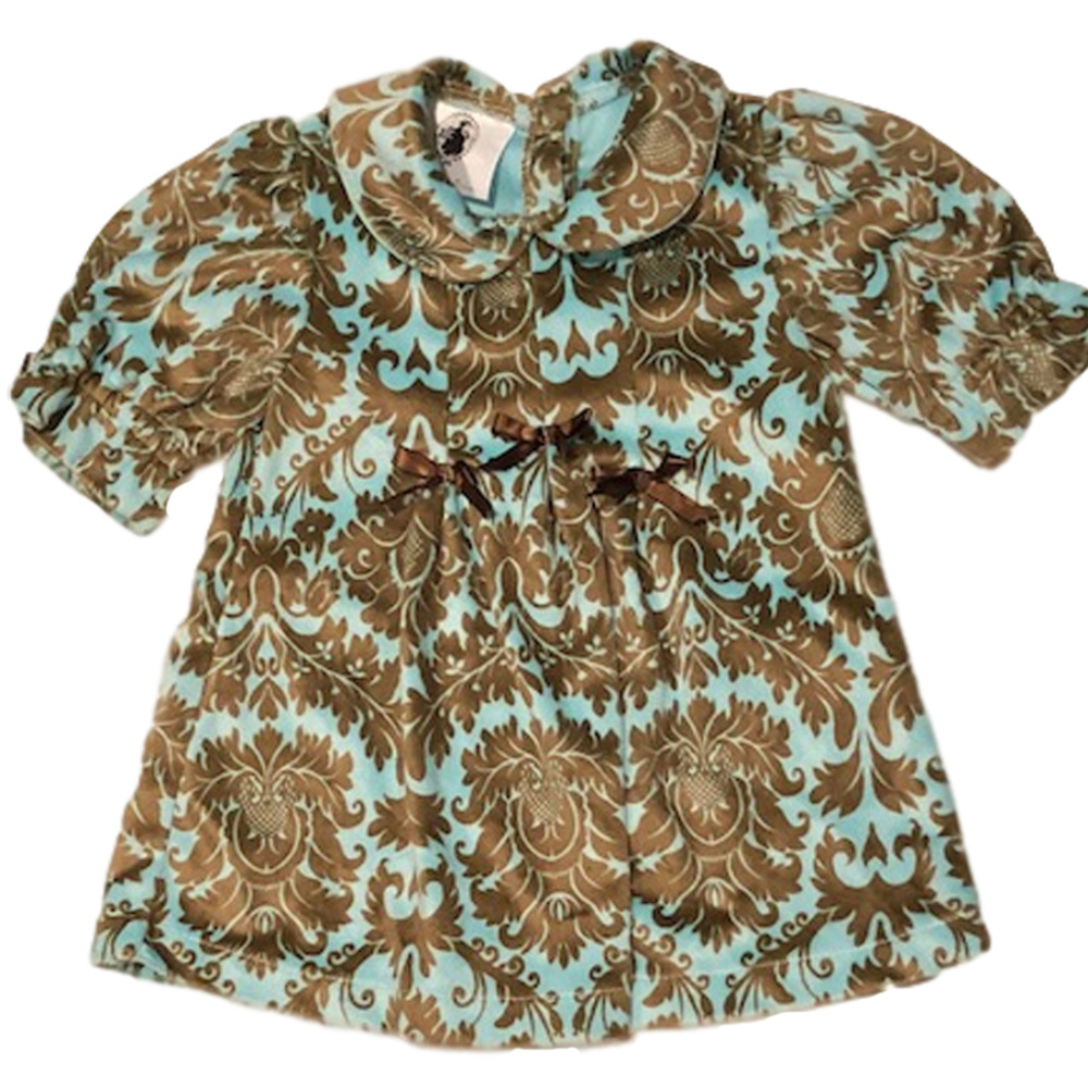 New! Aqua and Brown Paisley Velour Dress 6 months